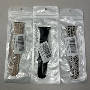 3 Black and brown leopard print silicone watch band‎ for Apple Watch Size 42